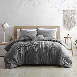 lot 6775 image: RETAIL $140 Modern Threads - Comforter Set - Down Alternative Brushed Microfiber - Elegant All Season Bedspread Set - Includes Comforter, Shams, & Decorative Pillow - Luxurious Bedding - King, Grey