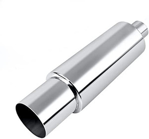 lot 6776 image: EVIL ENERGY Exhaust Muffler, Stainless Steel Exhaust Tip, Universal 18.5 Length (Non Burnt, 2.5 Inlet 4 Outlet)