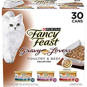 lot 116 image: (30 Pack) Fancy Feast Gravy Wet Cat Food Variety Pack Gravy Lovers Poultry & Beef Feast Collection 3 oz. Cans