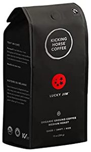 lot 153 image: Kicking Horse Coffee Lucky Jim, Medium Roast, Ground, 284 g - Certified Organic, Fairtrade, Kosher Coffee, 284 Grams (B094X22YQL)