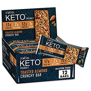 lot 167 image: ratio KETO Friendly Crunchy Bars, Toasted Almond, Gluten Free Snack, 1.45 oz, 12 ct (B087G4CQP2)