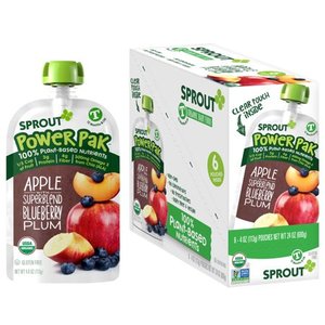 lot 171 image: Sprout Organic Toddler Power Pak Pouches Apple with Superblend Blueberry Plum Pack of 6