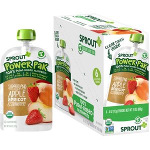 lot 173 image: Sprout Organic Toddler Power Pak Pouches Strawberry with Superblend , Banana & Butternut Squash Pack of 6