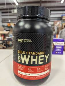 lot 180 image: Optimum Nutrition Gold Standard 100% Whey Protein Powder, Cookies & Cream, 24g Protein, 2 Lb