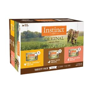 lot 217 image: Instinct Original Grain Free Recipe Variety Pack Natural Wet Canned Cat Food by Natures Variety, 3 oz. Cans (Pack of 12) (B07NM328YZ)