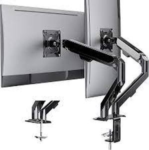lot 339 image: Atumtek Dual Monitor Gas Spring Desk Mount Stand Silver