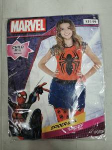 lot 957 image: Girls Spider-girl Tunic Top Costume Red Black Blue Child Size Ml (new)