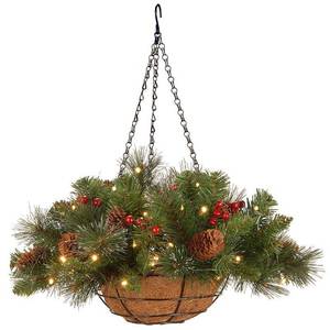 lot 3531 image: 16 Pre-Lit Green Crestwood Spruce Hanging Christmas Decor with White LED Lights