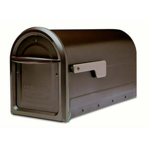 lot 650 image: Mapleton Post Mount Mailbox Rubbed Bronze with Champagne Flag