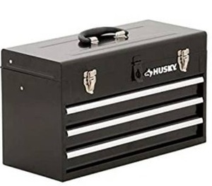 lot 1200 image: Husky 20 in. 3-Drawer Small Metal Portable Tool Box with Drawers and Tray, Black