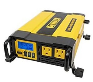 lot 1215 image: DEWALT DXAEPI1000 Power Inverter 1000W Car Converter with LCD Display Dual 120V AC Outlets 3.1A USB Ports Battery Clamps