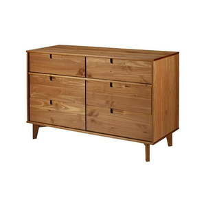 lot 1221 image: Walker Edison Mid Century Modern 6 Drawer Wood Dresser in Caramel