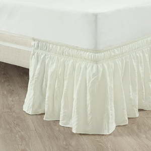 lot 709 image: Lush Decor Ruched Ruffle Elastic Easy Wrap Around Solid Print 20 Drop Length Bed Skirt Queen King Cal King White