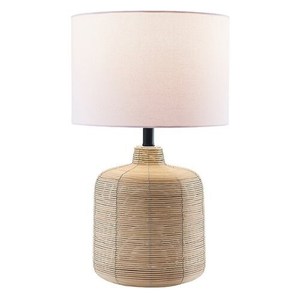 lot 2478 image: Jolina Rattan Table Lamp with Brass Accents- Retail$86.49