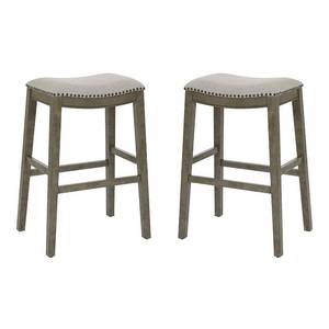 lot 2487 image: OSP Home Furnishings 30 Inch Bar Height Saddle Stools in Fabric Seat and Antique Base, 2 Pack- Retail$163.99