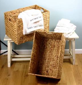 lot 2496 image: Large Wicker Seagrass Baskets Hampers Set of 2 Cut Out Handles - 21w x 14.5 x 14h - Retail$91.99