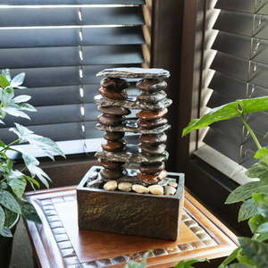 lot 2505 image: Alpine Corporation 12 Stacked Rocks Indoor  Outdoor Tabletop Fountain