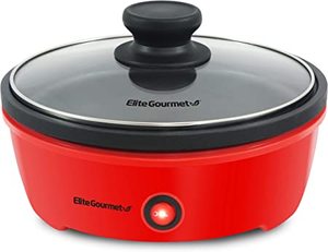 lot 888 image: Elite Gourmet EGL-6101 Personal Stir Fry Griddle Pan, Rapid Heat Up, 650 Watts Non-stick Electric Skillet with Tempered Glass Lid, Red