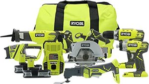 lot 664 image: Ryobi 6 Piece Power Tool Set - Retail $339.99