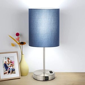 lot 2547 image: ShineTech Dimmable Touch Control Table Lamp With LED Bulb Blue Shade Silver Base