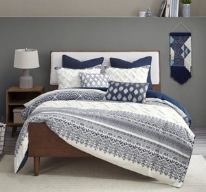 lot 702 image: The Curated Nomad Natoma Navy Cotton Chenille Printed Comforter Set- Retail$109.99