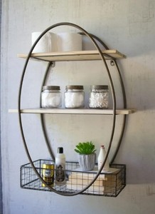lot 2553 image: Tall Oval Metal Framed Wall Unit 30x22