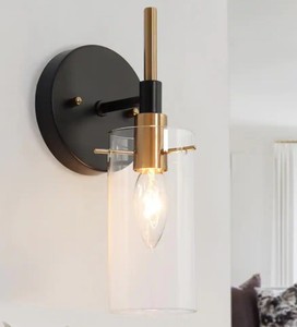 lot 2559 image: Modern Black Gold 1 Light Glass Wall Sconce