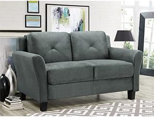 lot 635 image: Curved Arm Loveseat, Sage Green - Retail $289.99 (stock image color may differ slightly)