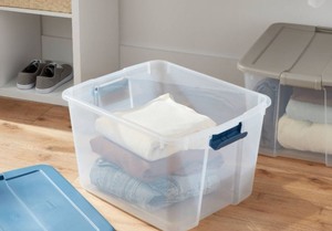lot 649 image: Sterlite 64QT Locking Handle Storage Totes, Set Of 13