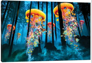 lot 694 image: ICanvas Electric Jellyfish Painting, 26x18