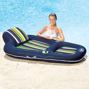 lot 58423 image: Aqua Luxury Heavy Duty Pool Float Lounge, NavyGreenWhite Stripe (XL)