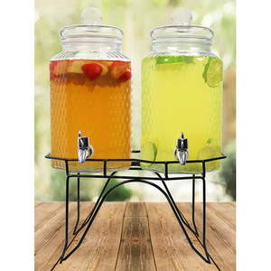 lot 58481 image: Estilo Hammered Glass Double Beverage Drink Dispenser On Stand With Leak Free Spigot (2 Gallons Total)