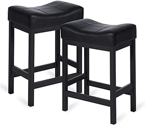 lot 58489 image: Counter Height Leather Saddle Stool Style Bar Stools, Black (24)  (Set of 2)