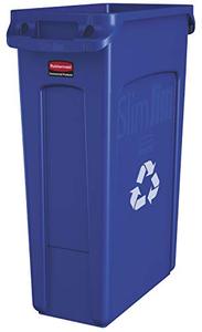 lot 59446 image: Rubbermaid Commercial Products Slim Jim Plastic Rectangular Recycling Bin with Venting Channels, Blue (23 Gallon)