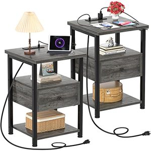 lot 59454 image: Ecoprsio Nightstand with Charging Station, Gray  (Set of 2)