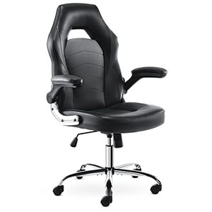 lot 59455 image: Ergonomic Office Gaming Chair With Flip-up Armrests and Lumbar Support, Black