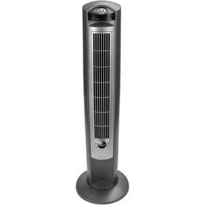 lot 59474 image: Lasko Wind Curve Tower Fan with Nighttime Setting, Gray and Silver