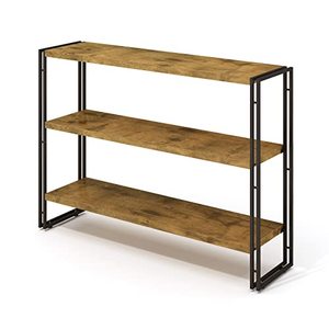 lot 59475 image: Bookshelf 3 Tier Open Bookcase Rustic Wood and Metal Industrial Display Shelves