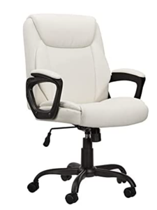 lot 59505 image: Classic Puresoft PU-Padded Mid-Back Office Computer Desk Chair with Armrest, Cream