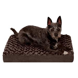 lot 60971 image: Furhaven Ultra Plush Curly Faux Fur and Suede Mattress Egg Crate Orthopedic Pet Bed, Chocolate  (Sm)