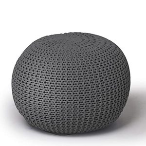 lot 60982 image: Urban Shop Round Knit Pouf Hand Woven Cotton, Dark Grey