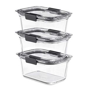 lot 61469 image: Rubbermaid Brilliance Glass Storage Food Containers with Lids, Clear (Pack of 3)
