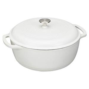 lot 61473 image: Amazon Basics Enameled Cast Iron Covered Dutch Oven, Matte White  (6qt)