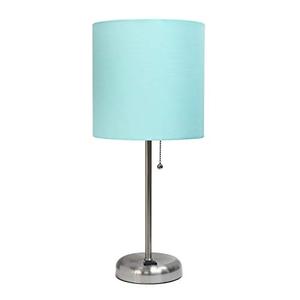 lot 61492 image: Limelights Stick Charging Outlet Table Lamp, Brushed Steel BaseAqua Shade
