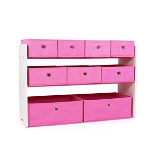 lot 61504 image: Humble Crew Kids Toy Storage Organizer with 9 Collapsible Fabric Storage Bins, White and Pink
