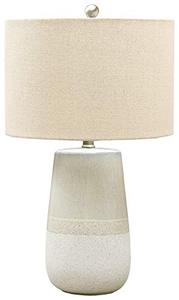 lot 61506 image: Signature Design by Ashley Shavon Contemporary Textured Neutral Glaze Table Lamp, Beige and White  (27)