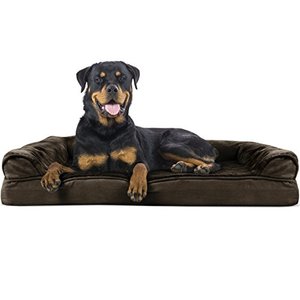 lot 61879 image: Furhaven Plush and Suede Sofa-Style Egg Crate Orthopedic Pet Bed, Espresso  (XL)