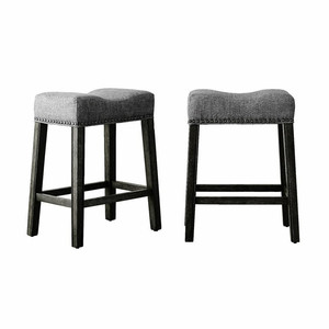 lot 61896 image: Roundhill Furniture CoCo Counter Height Saddle Stool, Gray Fabric  (25.5)  (Set of 2)