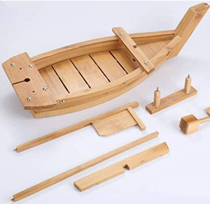 lot 62310 image: HUAZUOXC Large Size Wooden Japanese Sashimi Sushi Boat Plate Serving Tray