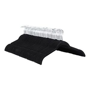 lot 62336 image: Amazon Basics Slim, Velvet, Non-Slip Shirt Clothes Hangers, Black and Silver  (Pack of 100)